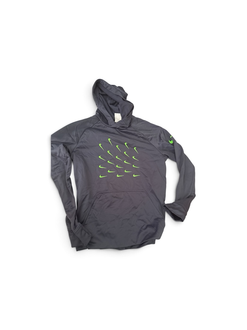 Nike Gray Hoodie with Neon Green Swoosh Pattern